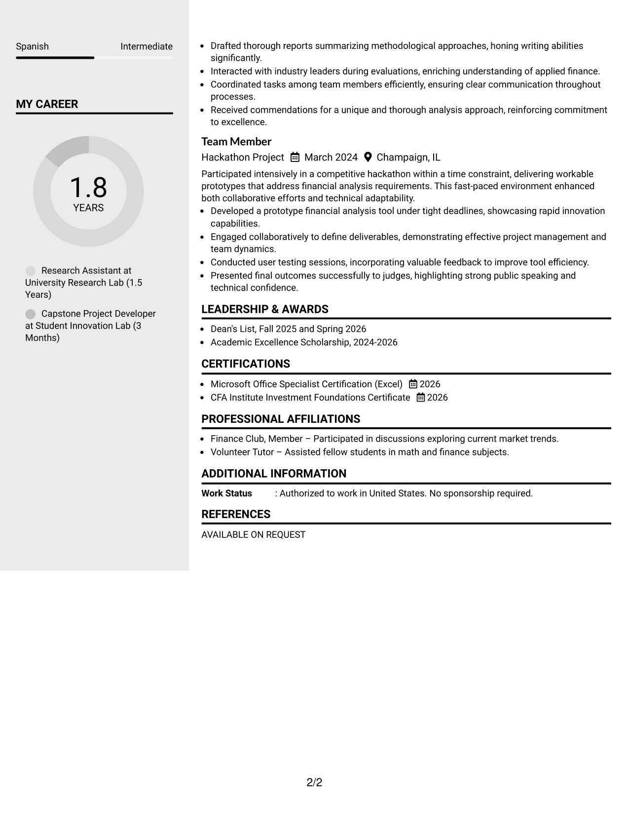Resume Example Page 2