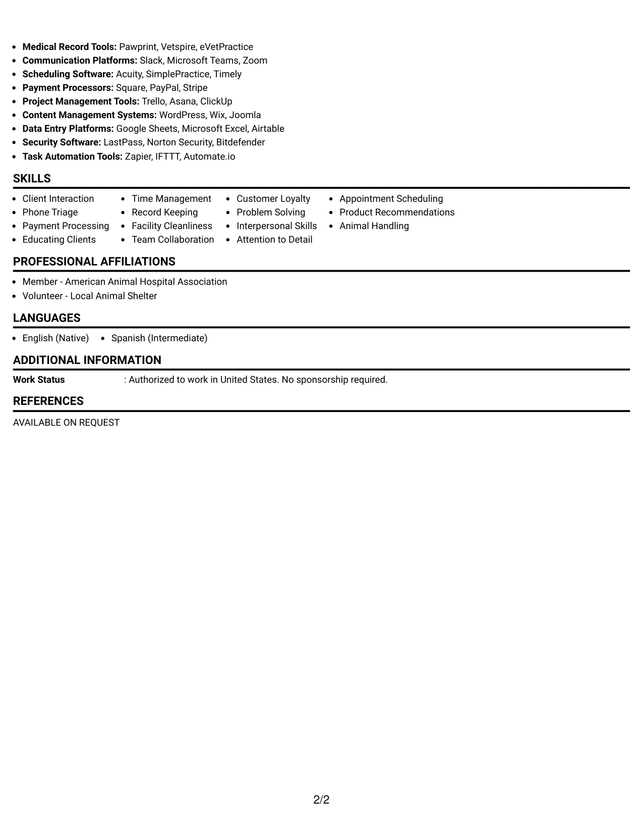 Resume Example Page 2