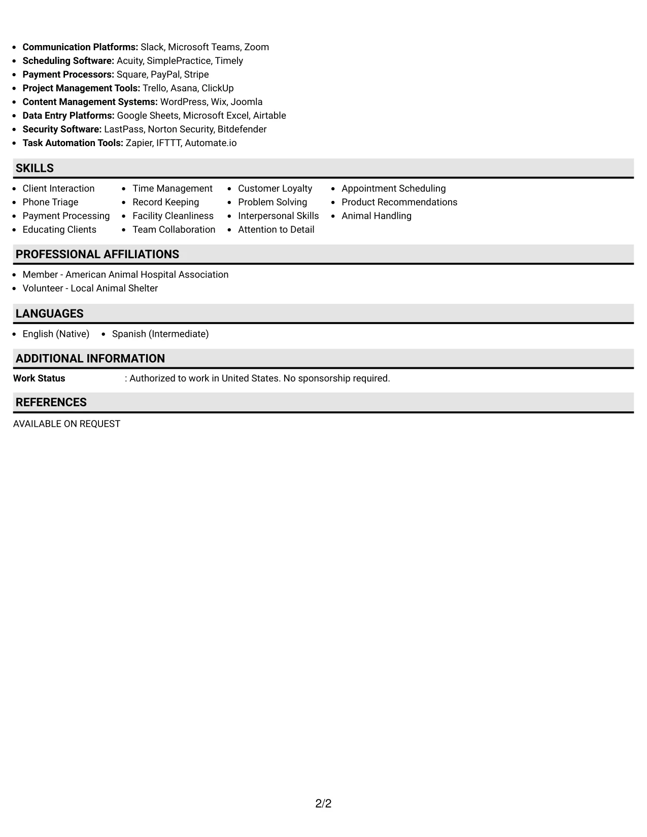 Resume Example Page 2