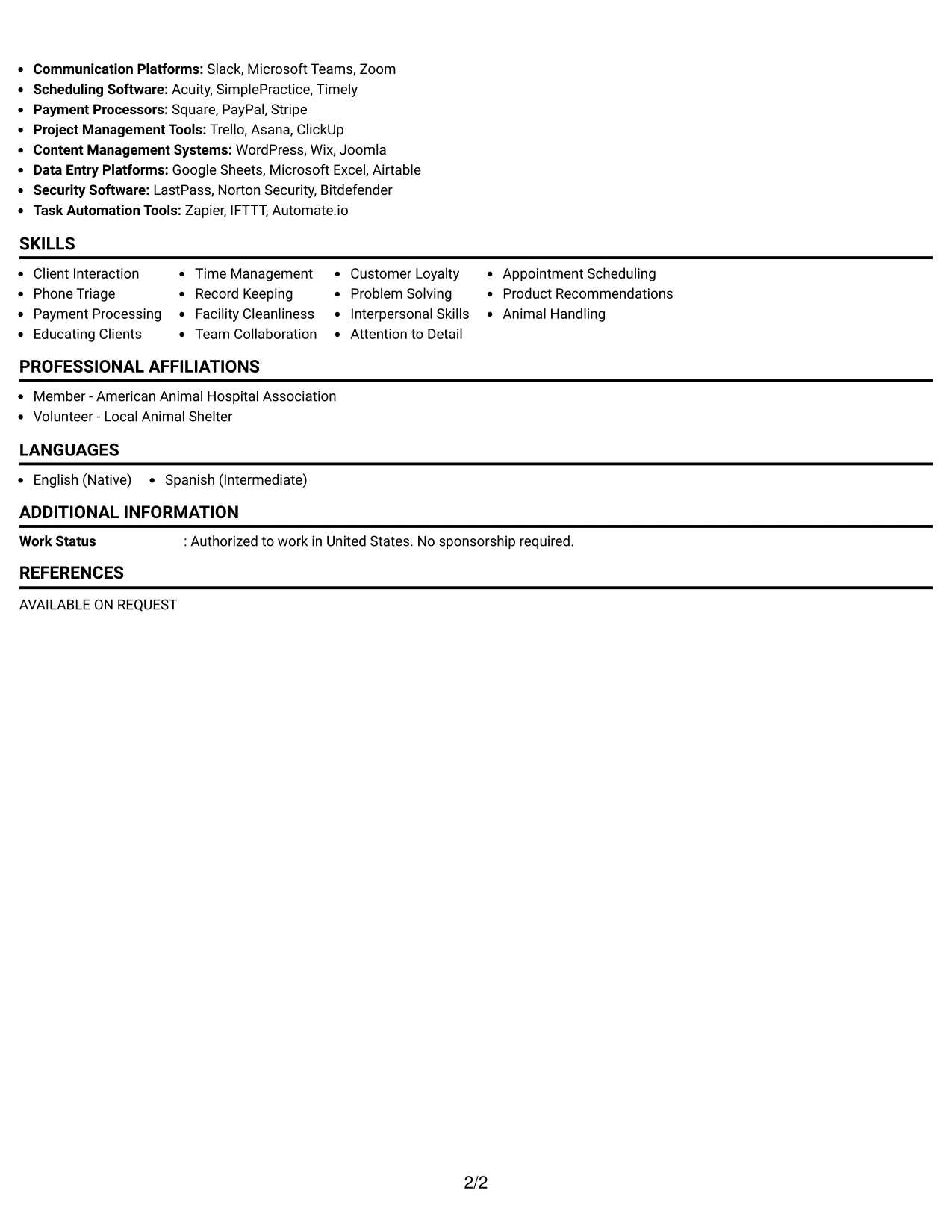 Resume Example Page 2