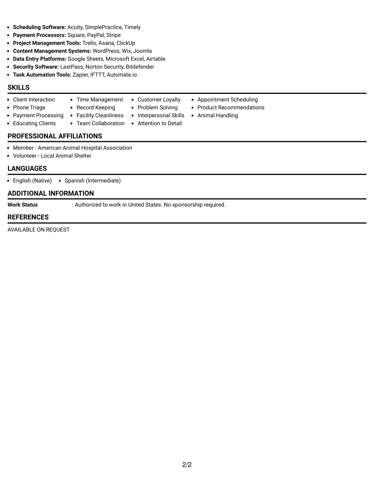 Resume Example Page 2
