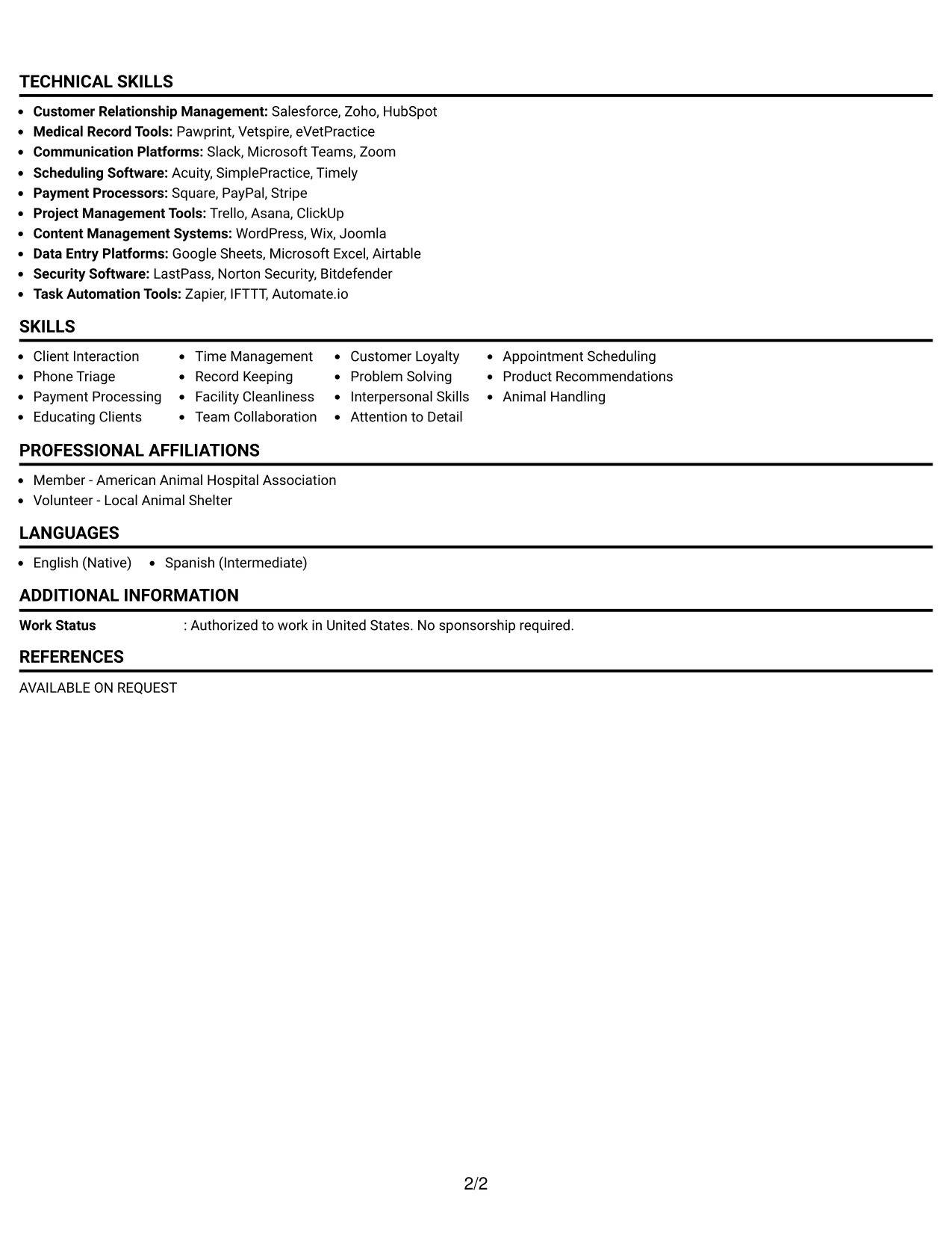 Resume Example Page 2