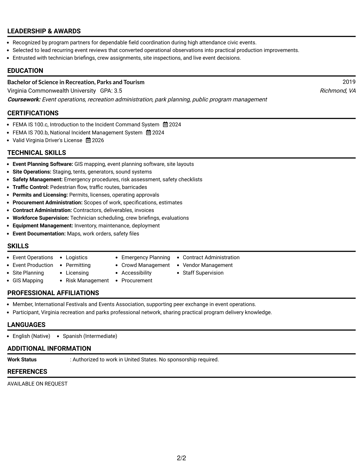 Resume Example Page 2