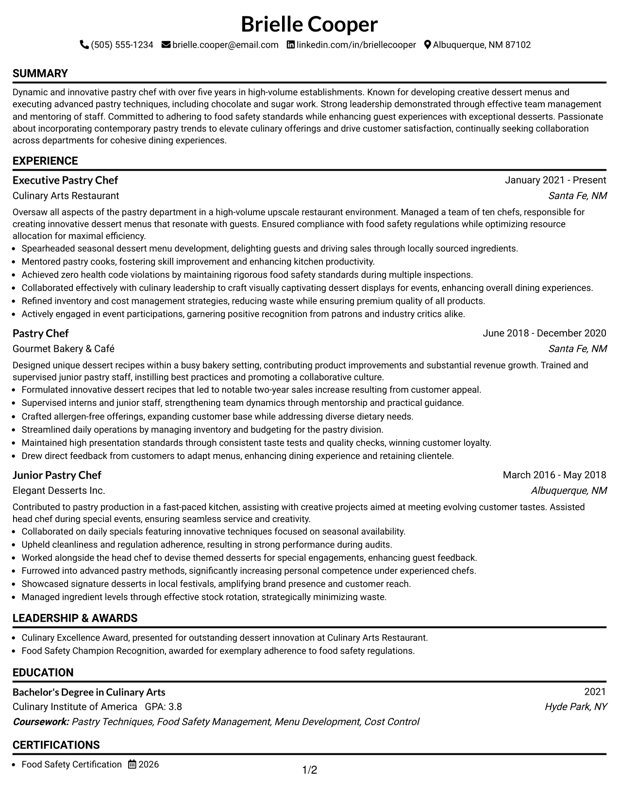 Resume Example Page 1