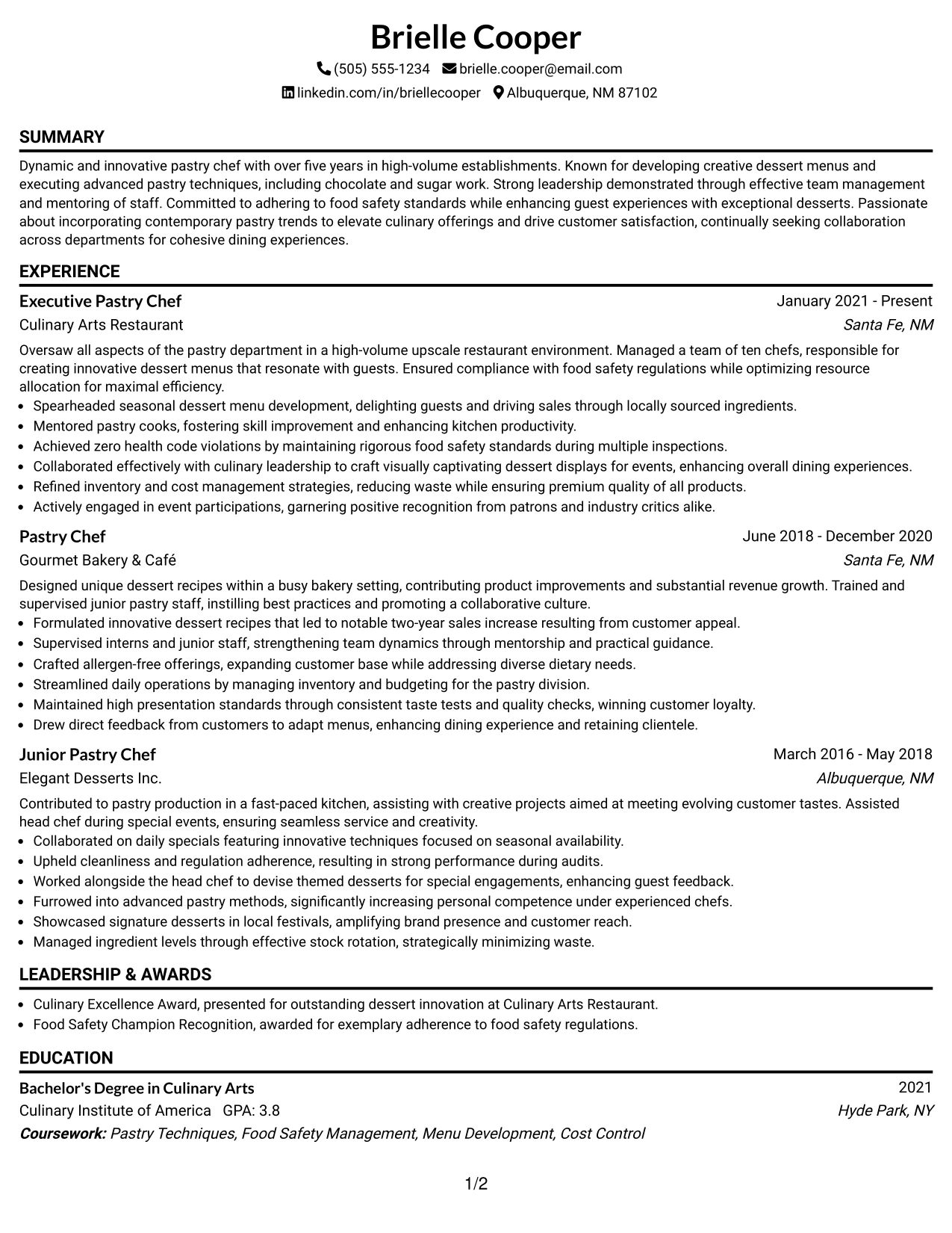Resume Example Page 1