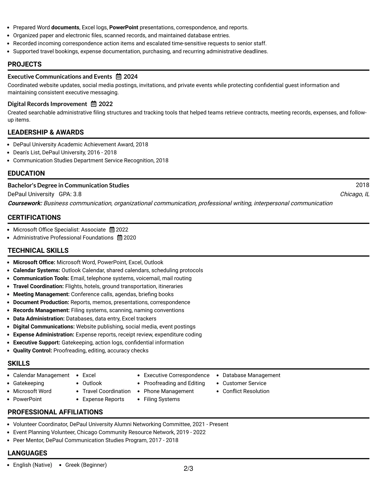 Resume Example Page 2