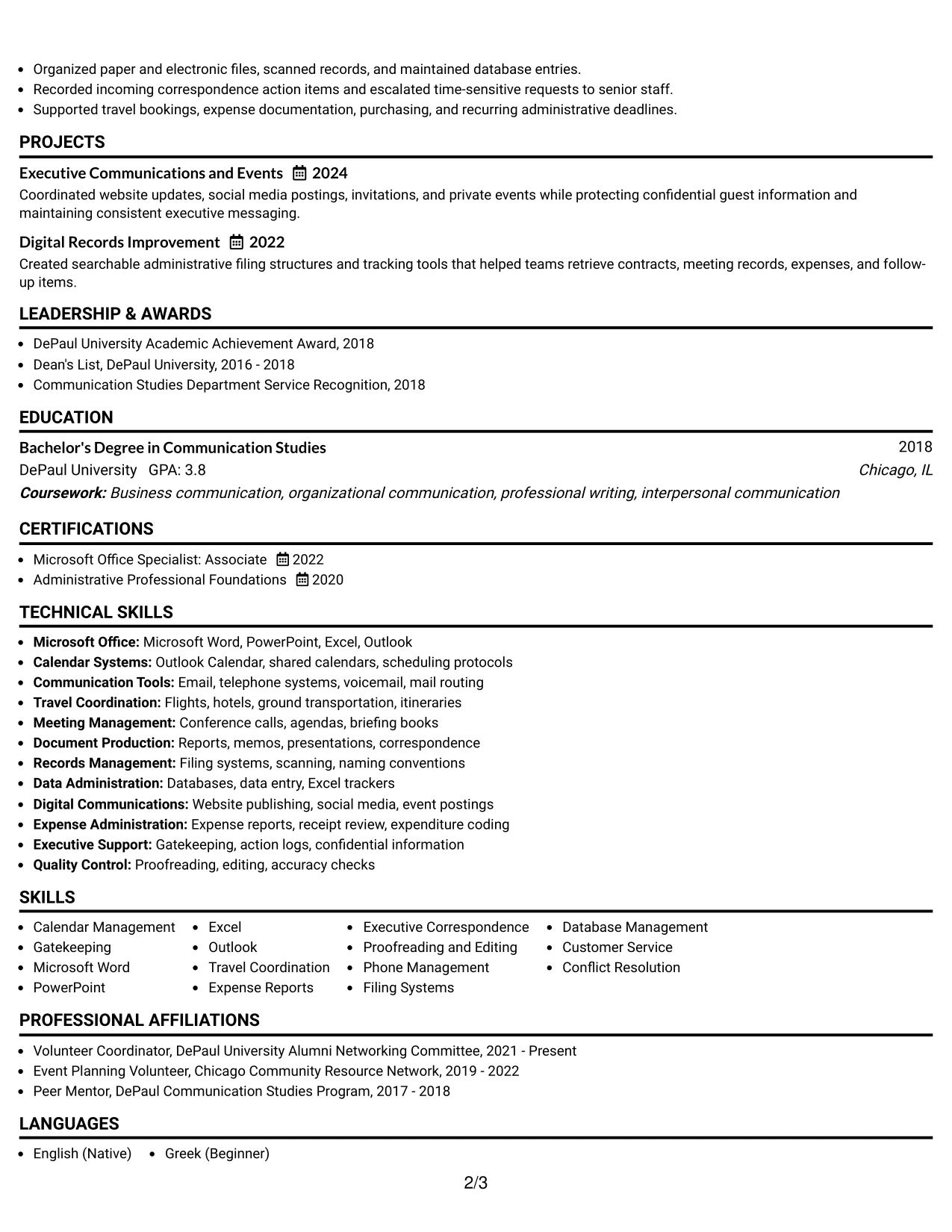 Resume Example Page 2