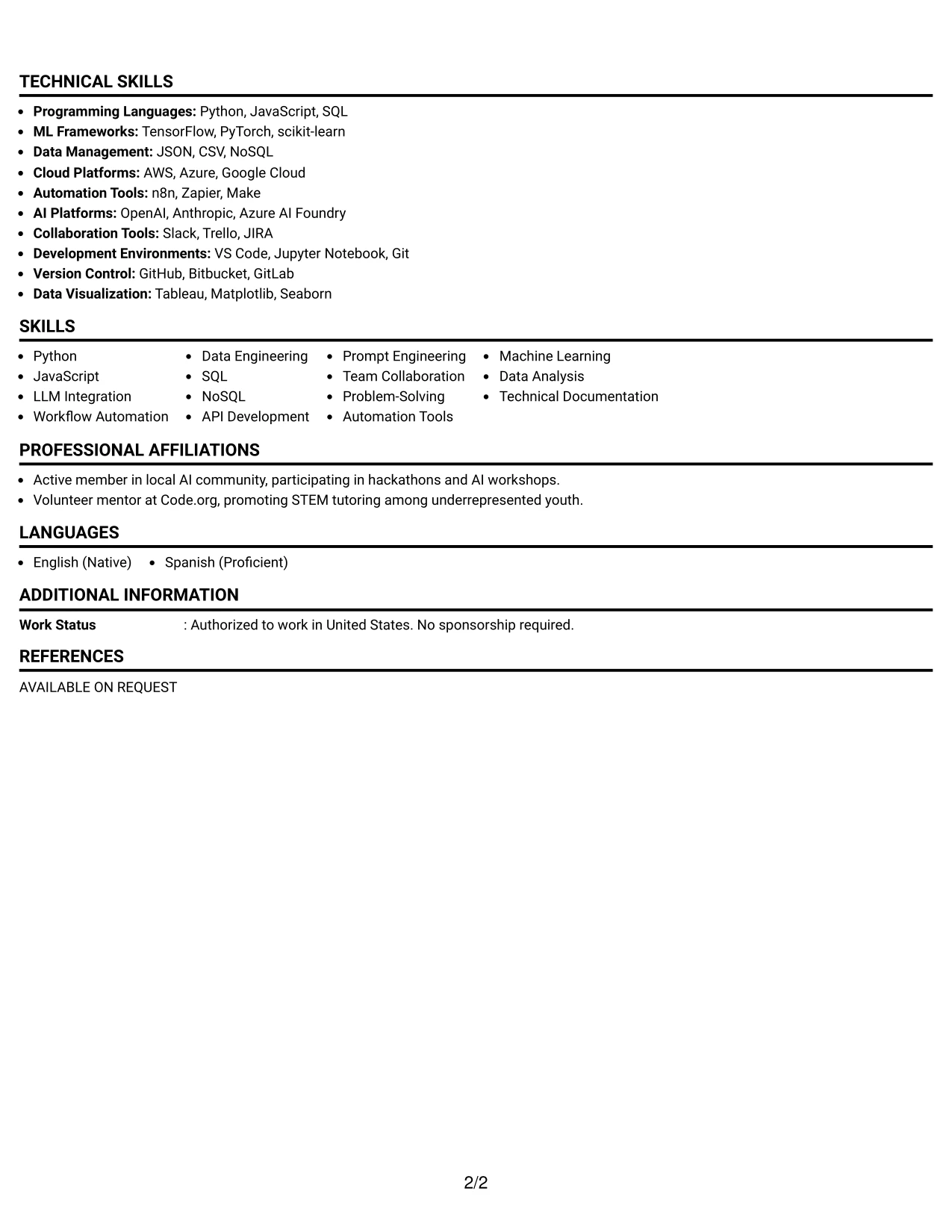 Resume Example Page 2