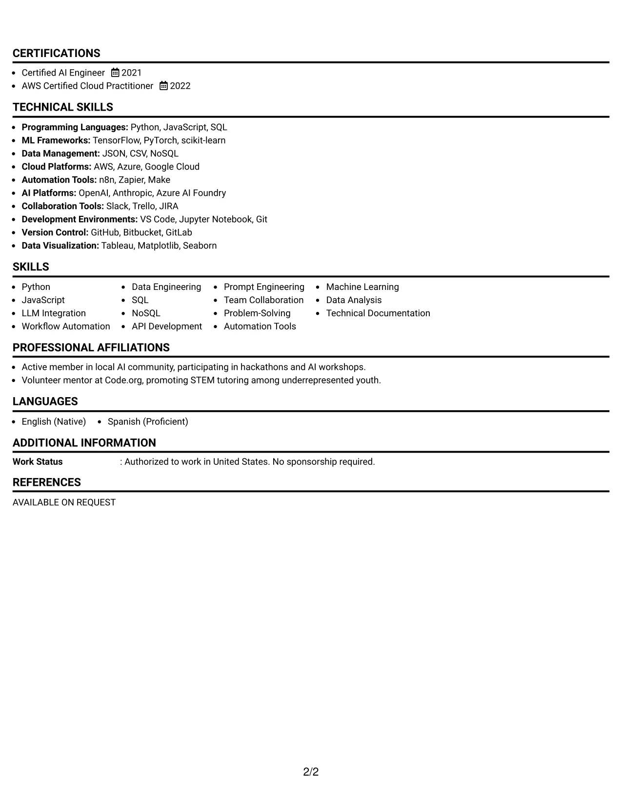 Resume Example Page 2
