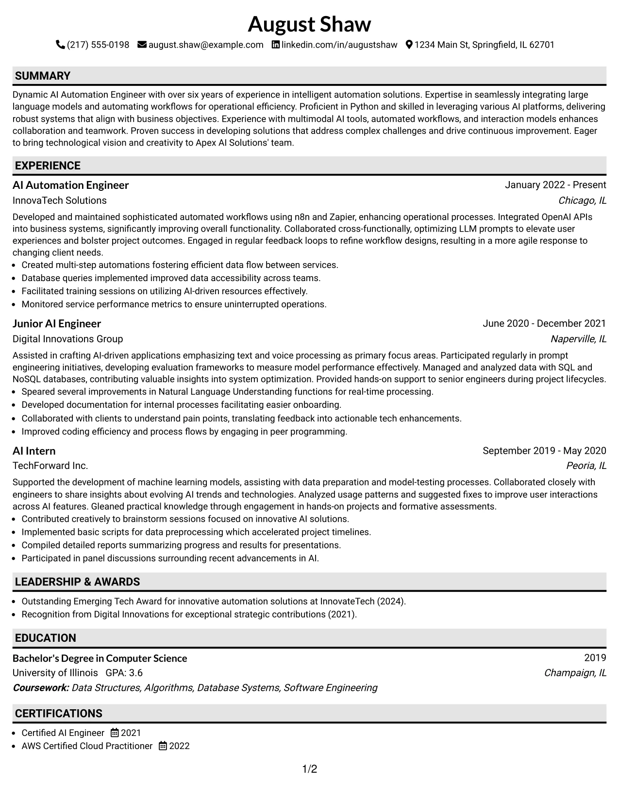 Resume Example Page 1