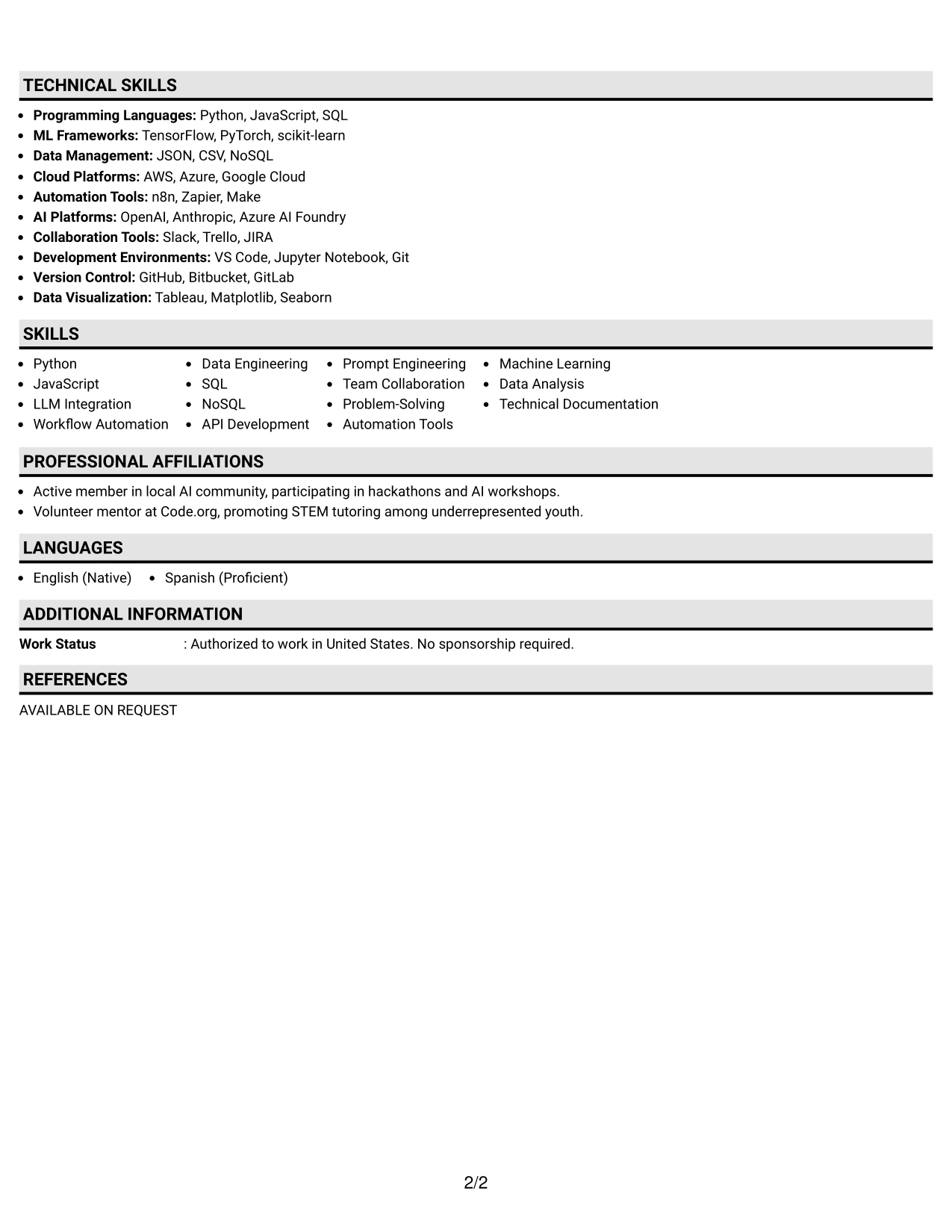 Resume Example Page 2
