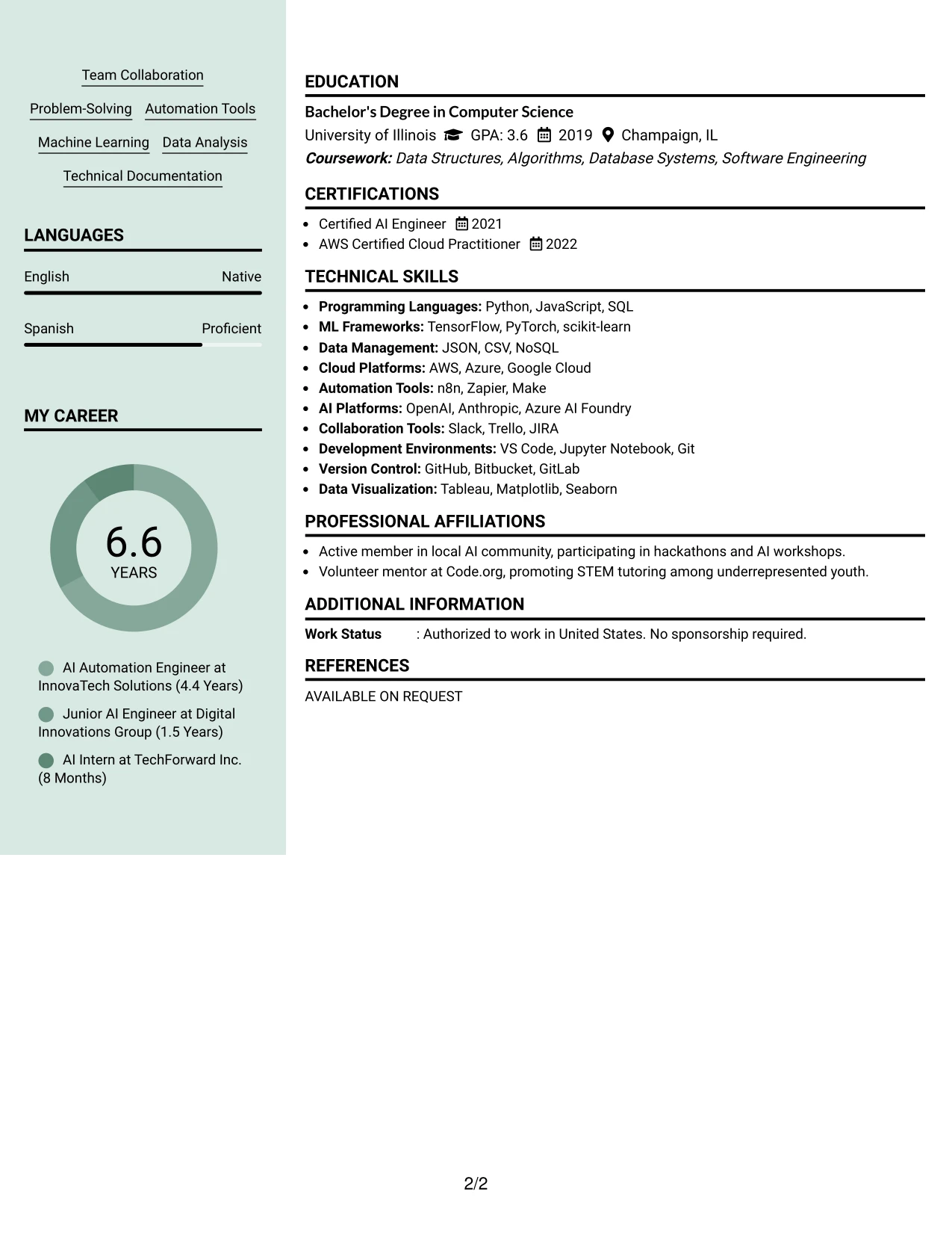 Resume Example Page 2