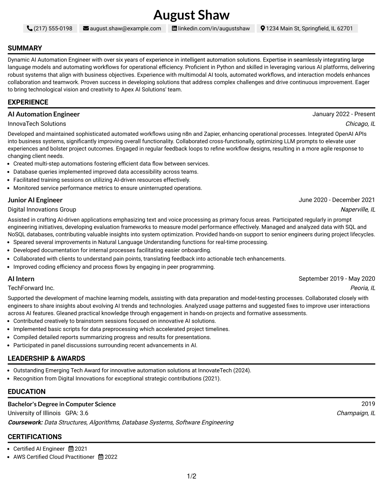 Resume Example Page 1