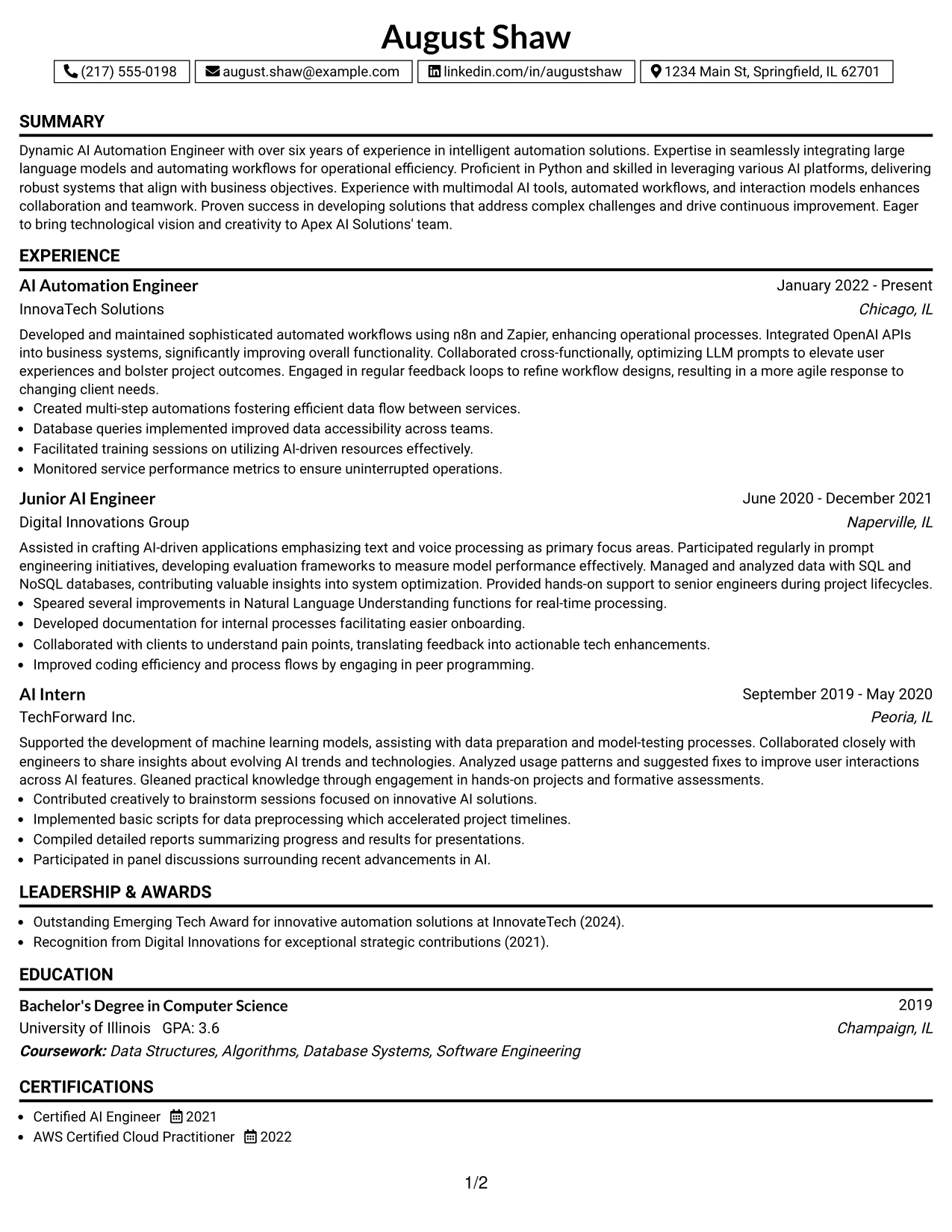 Resume Example Page 1