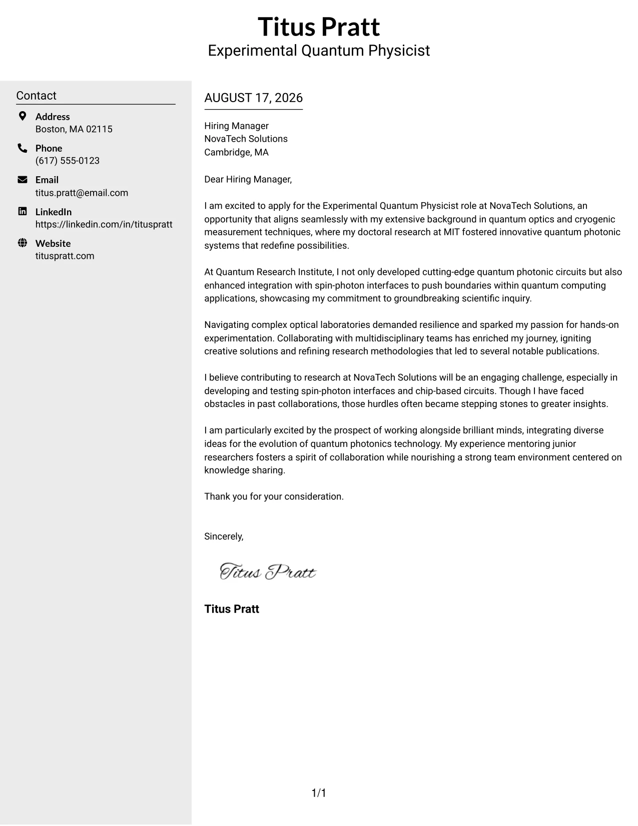 Resume Example Page 1