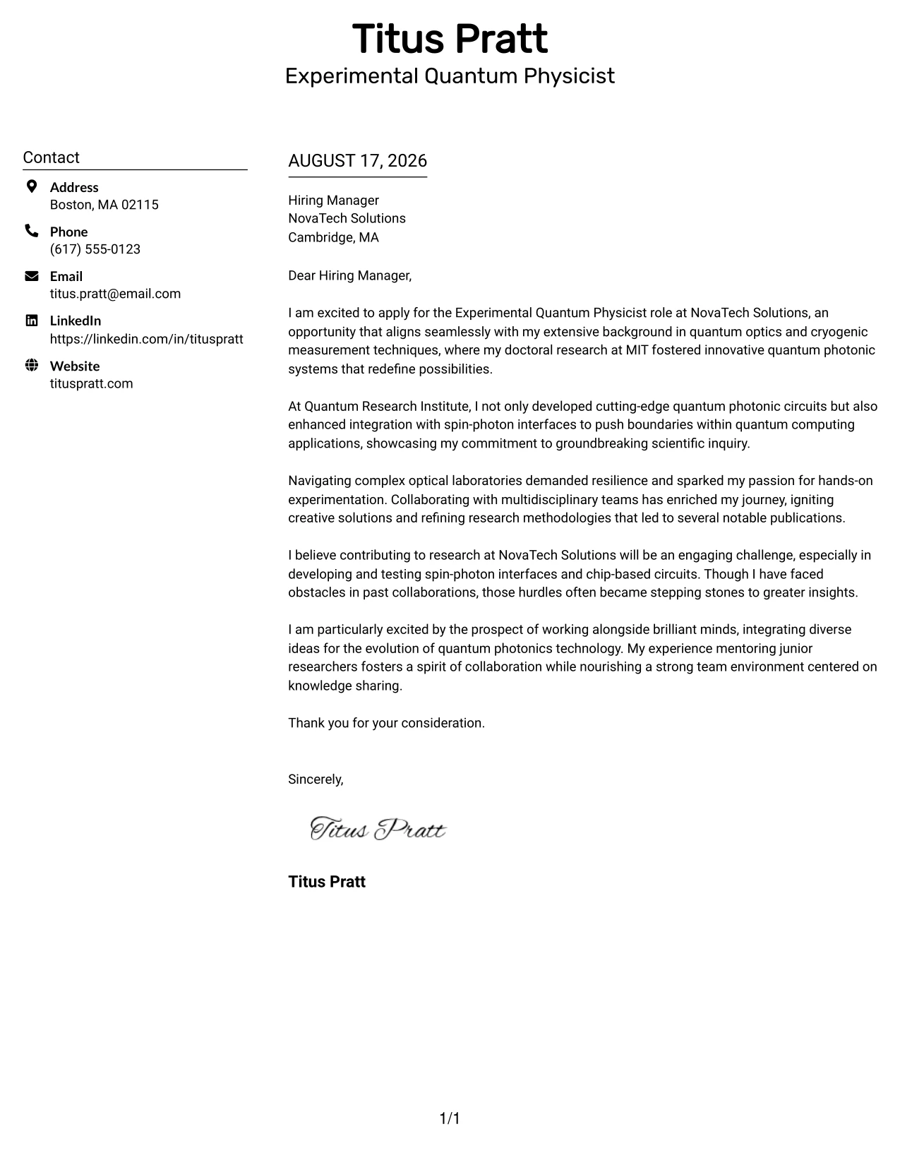 Resume Example Page 1