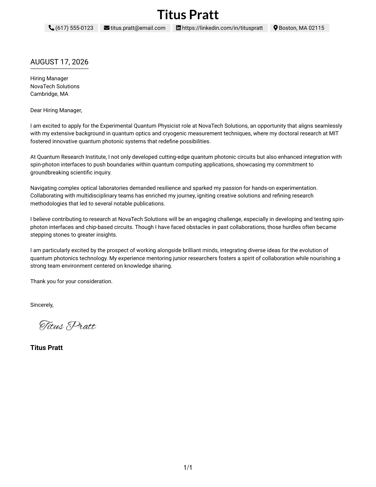 Resume Example Page 1