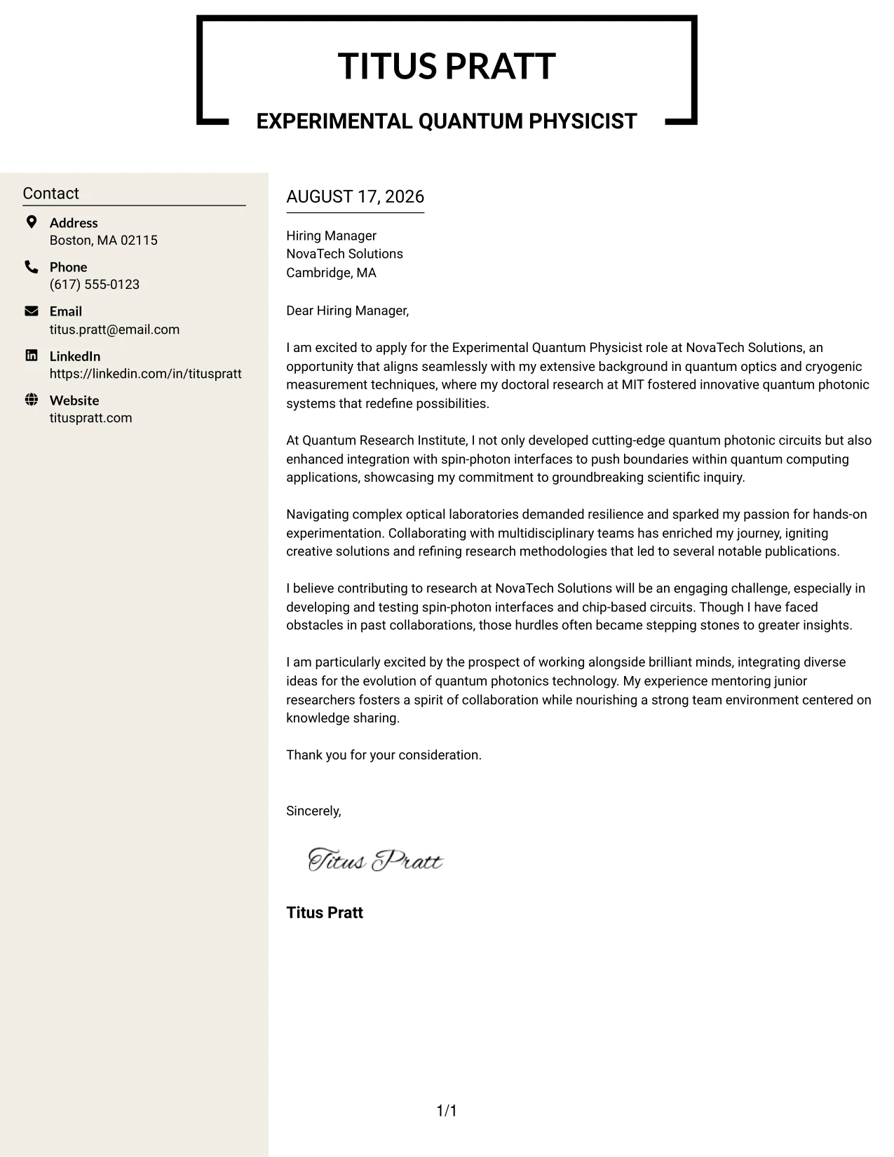 Resume Example Page 1