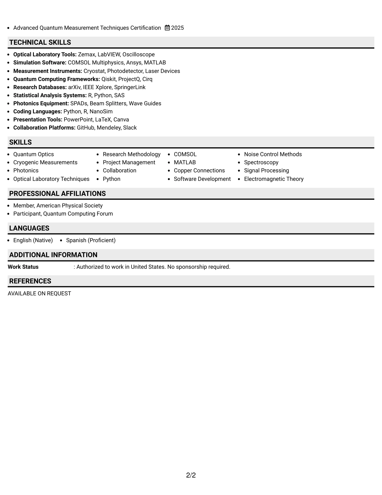 Resume Example Page 2