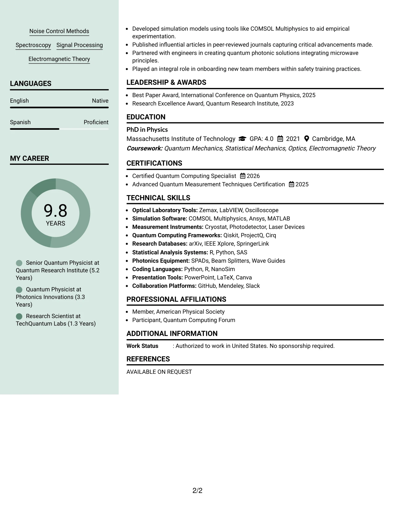Resume Example Page 2