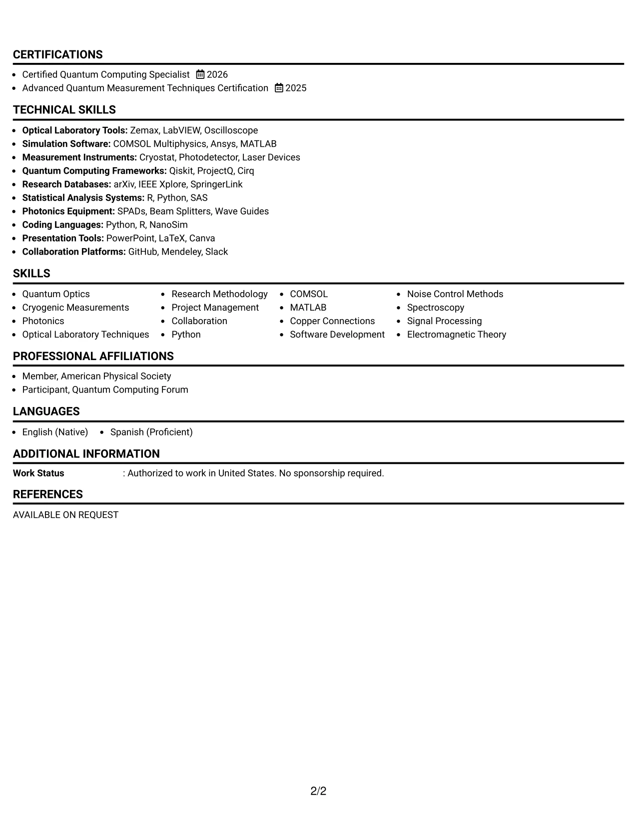 Resume Example Page 2