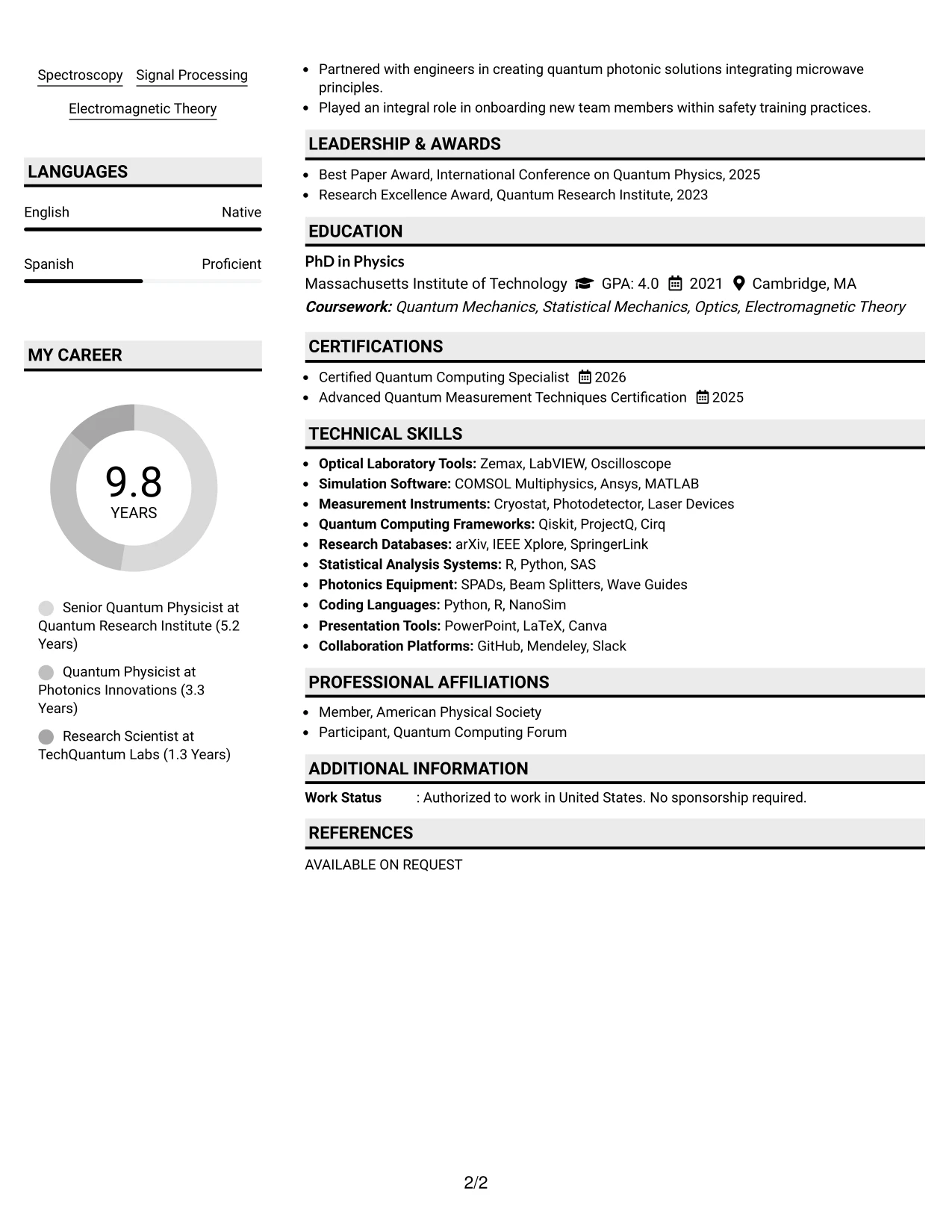 Resume Example Page 2