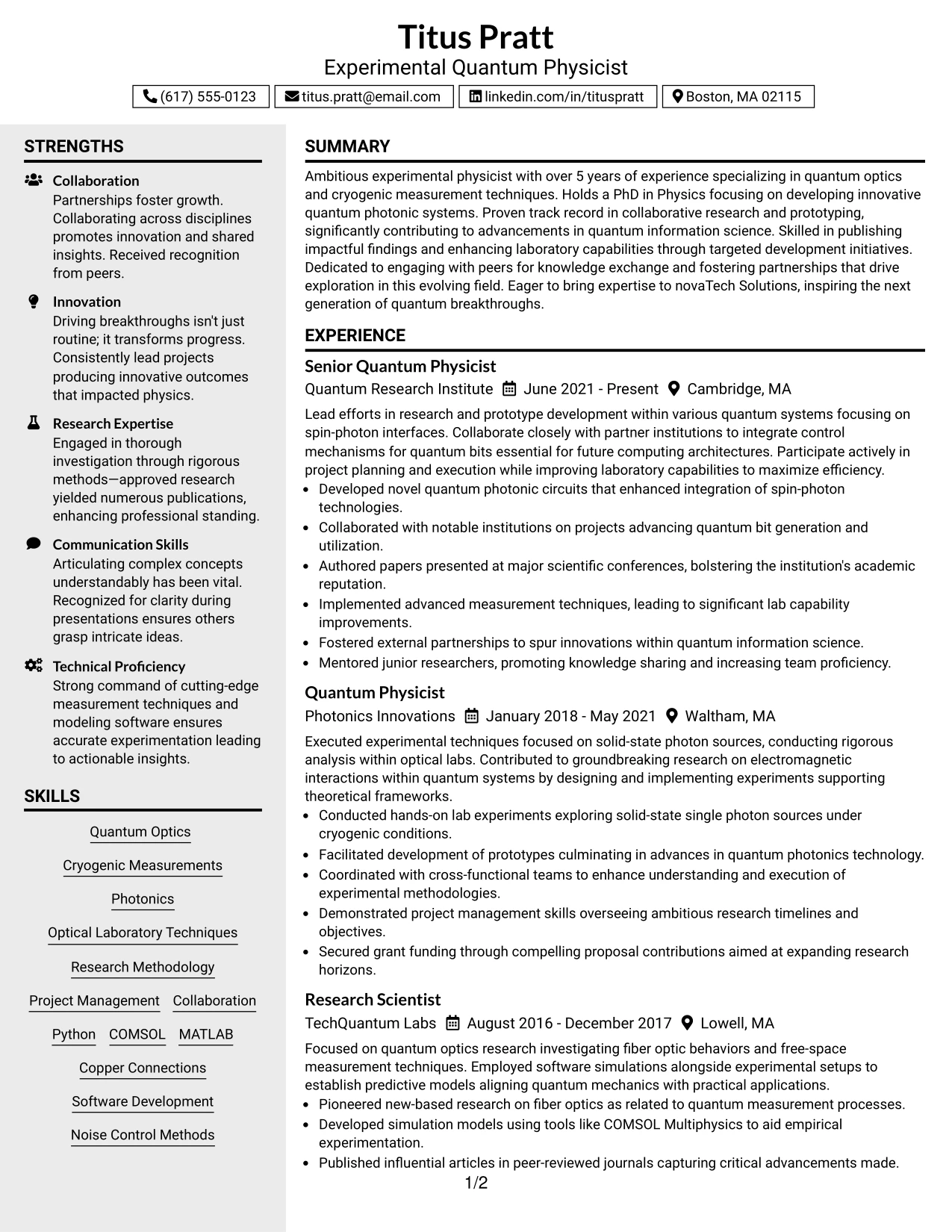 Resume Example Page 1