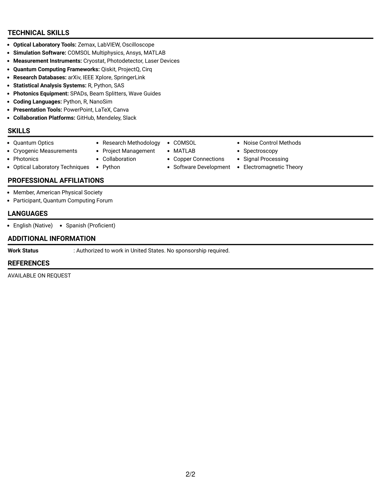Resume Example Page 2