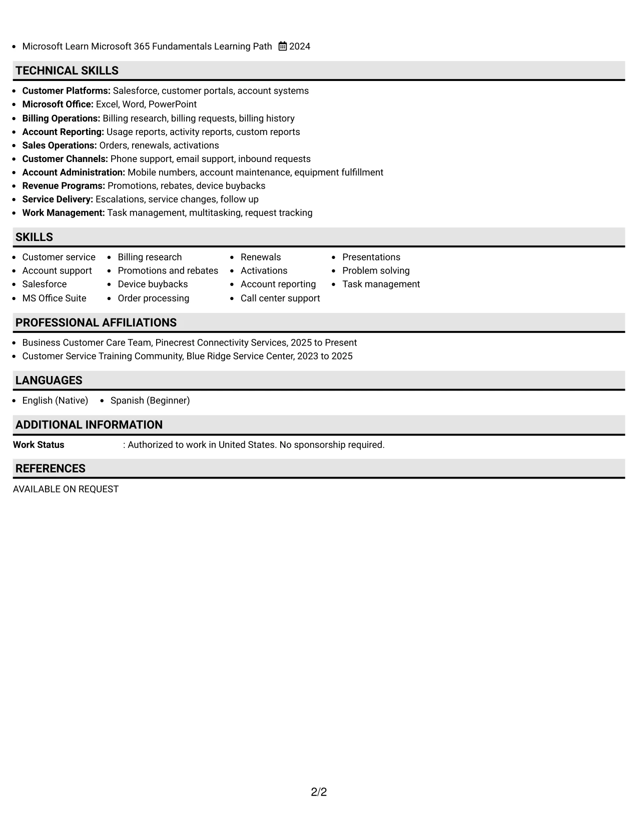 Resume Example Page 2