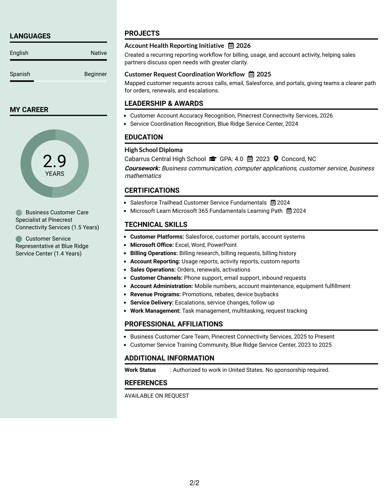 Resume Example Page 2
