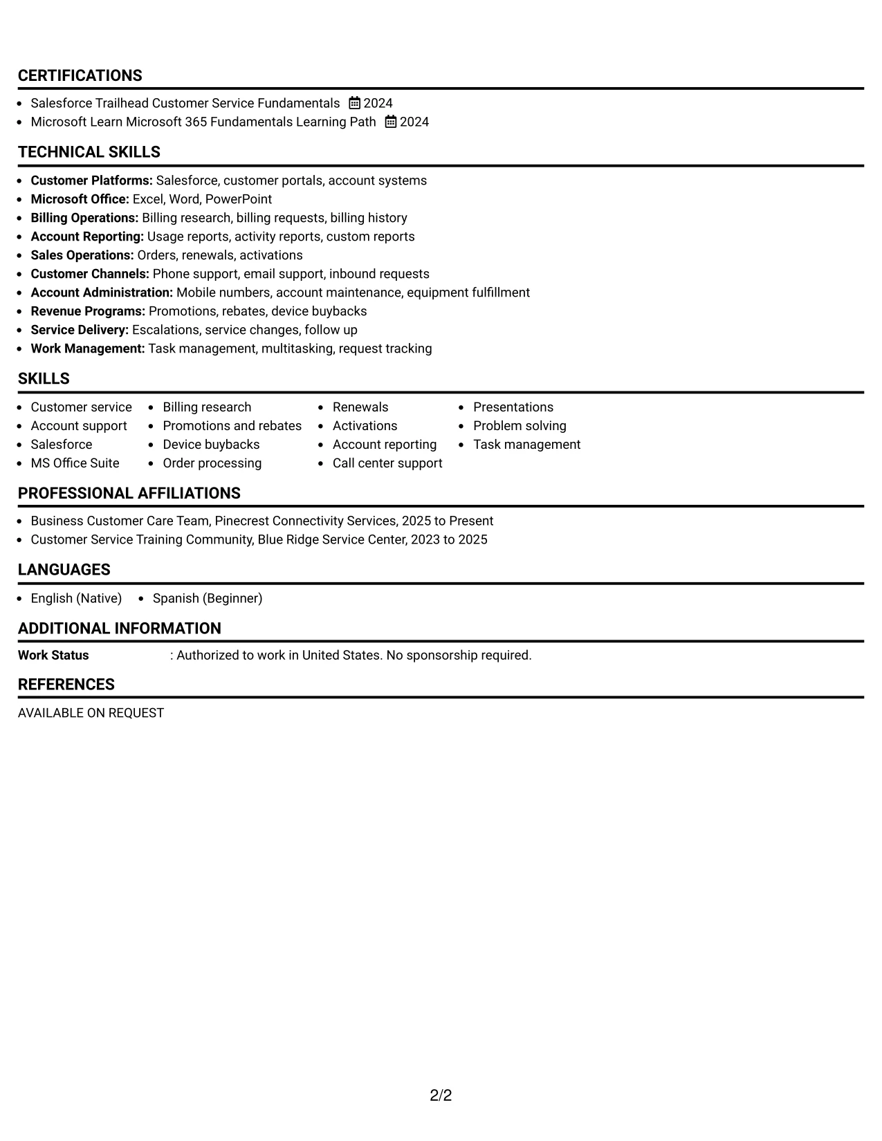 Resume Example Page 2