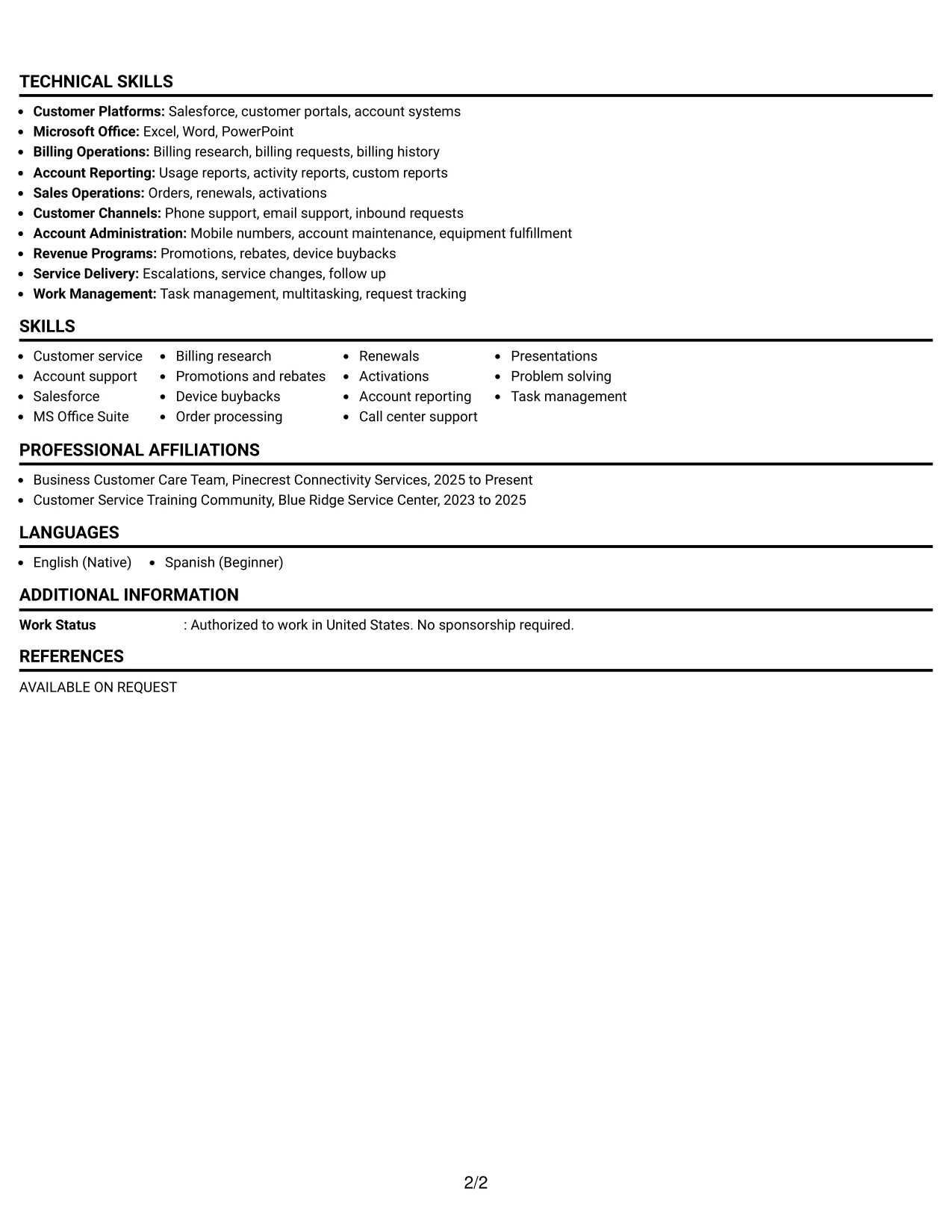 Resume Example Page 2