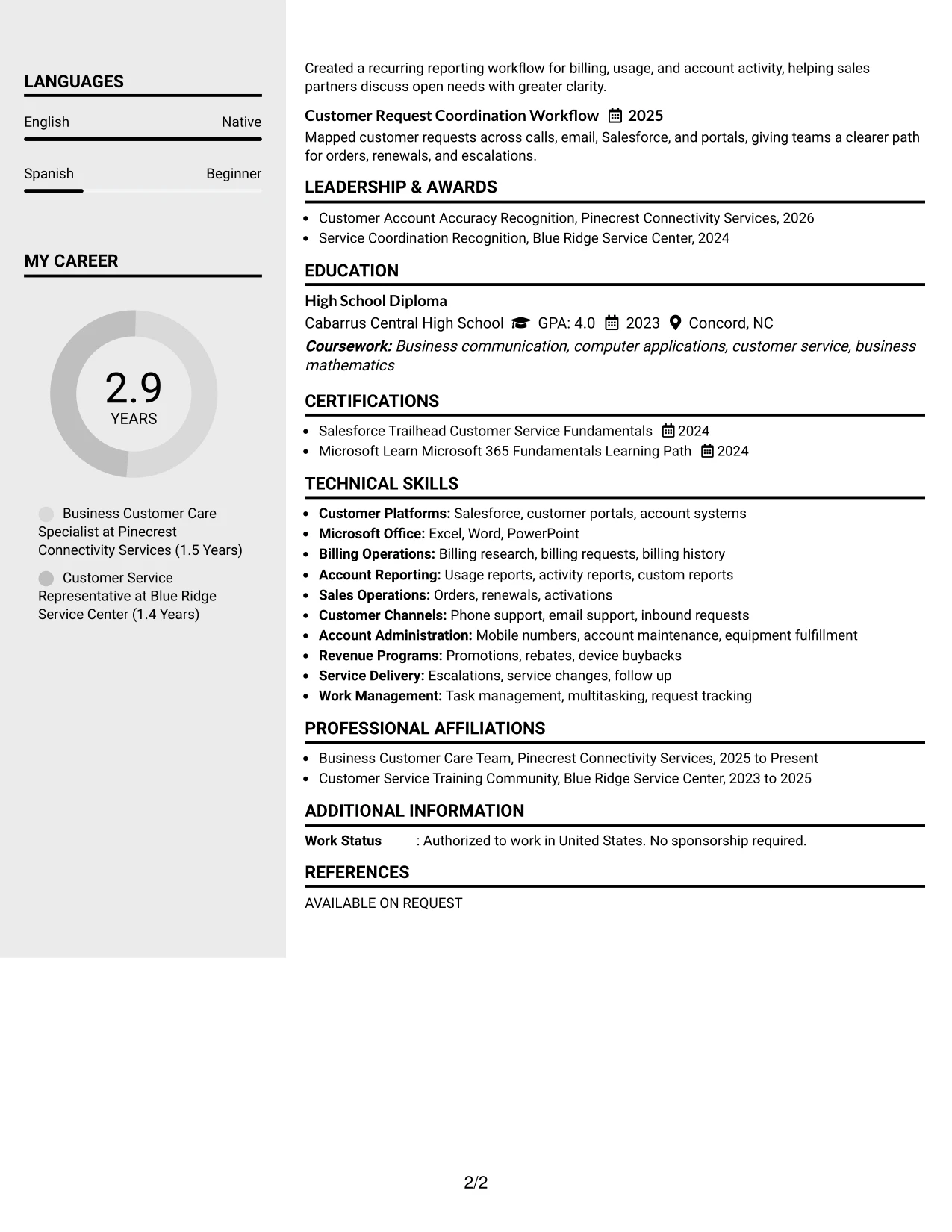 Resume Example Page 2