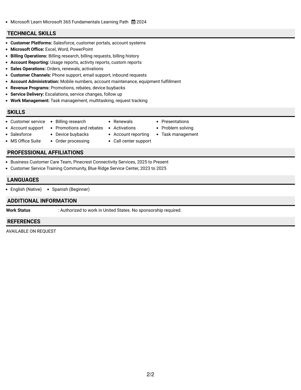 Resume Example Page 2