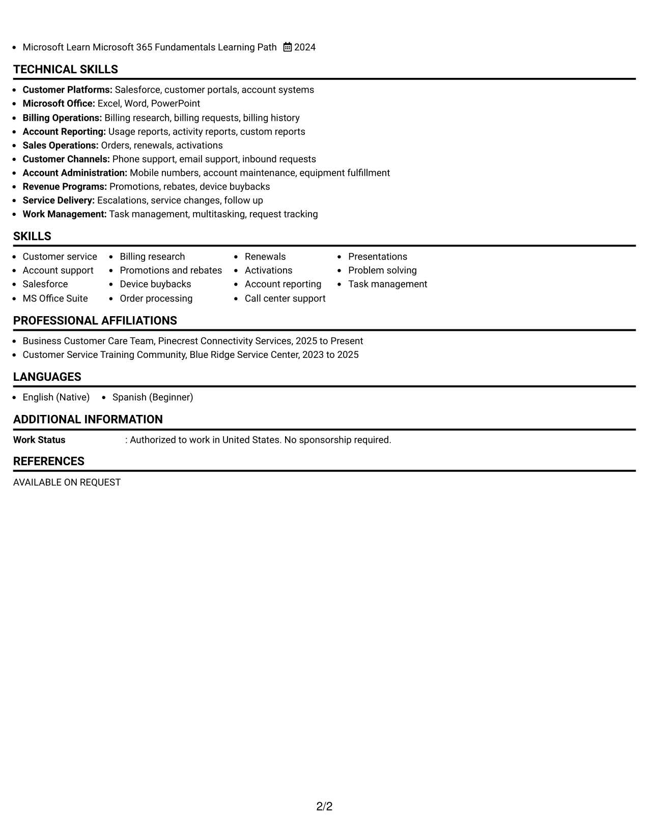 Resume Example Page 2