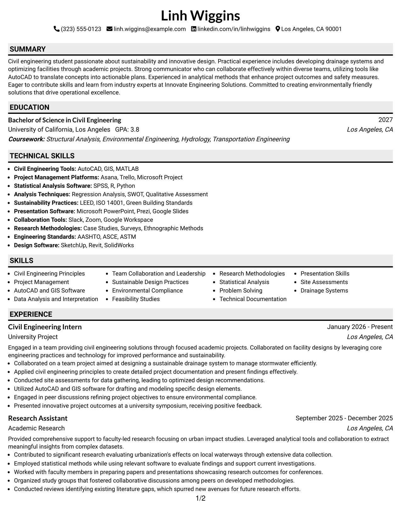 Resume Example Page 1
