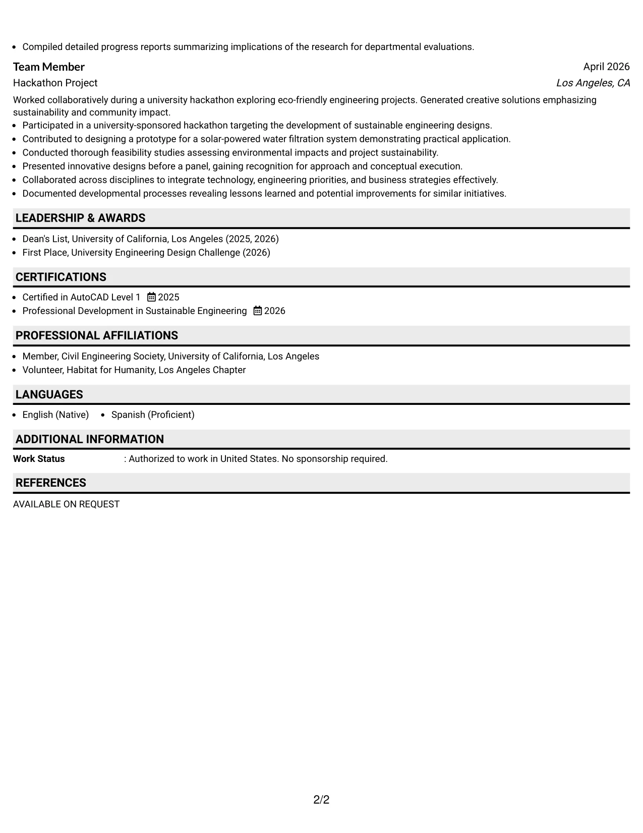Resume Example Page 2