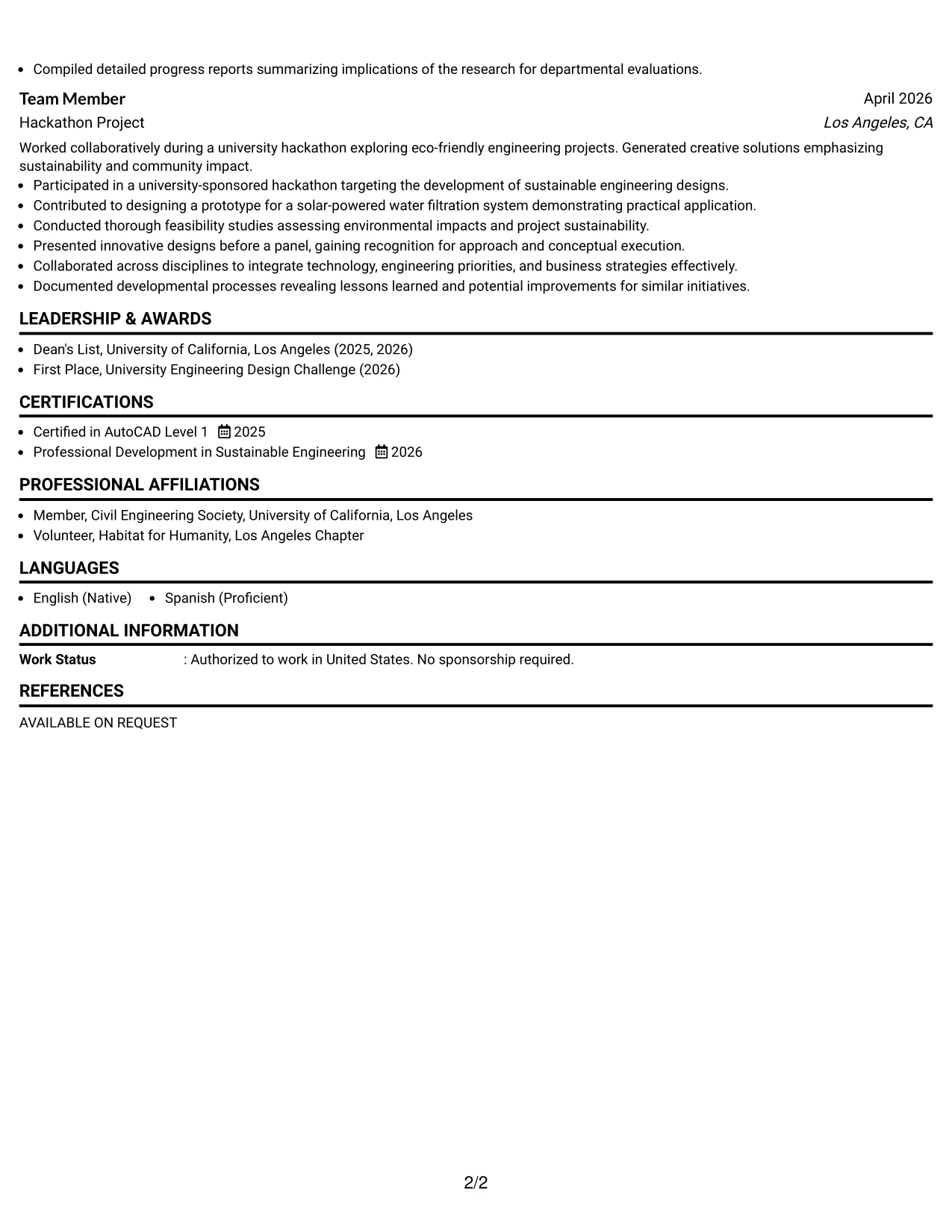 Resume Example Page 2