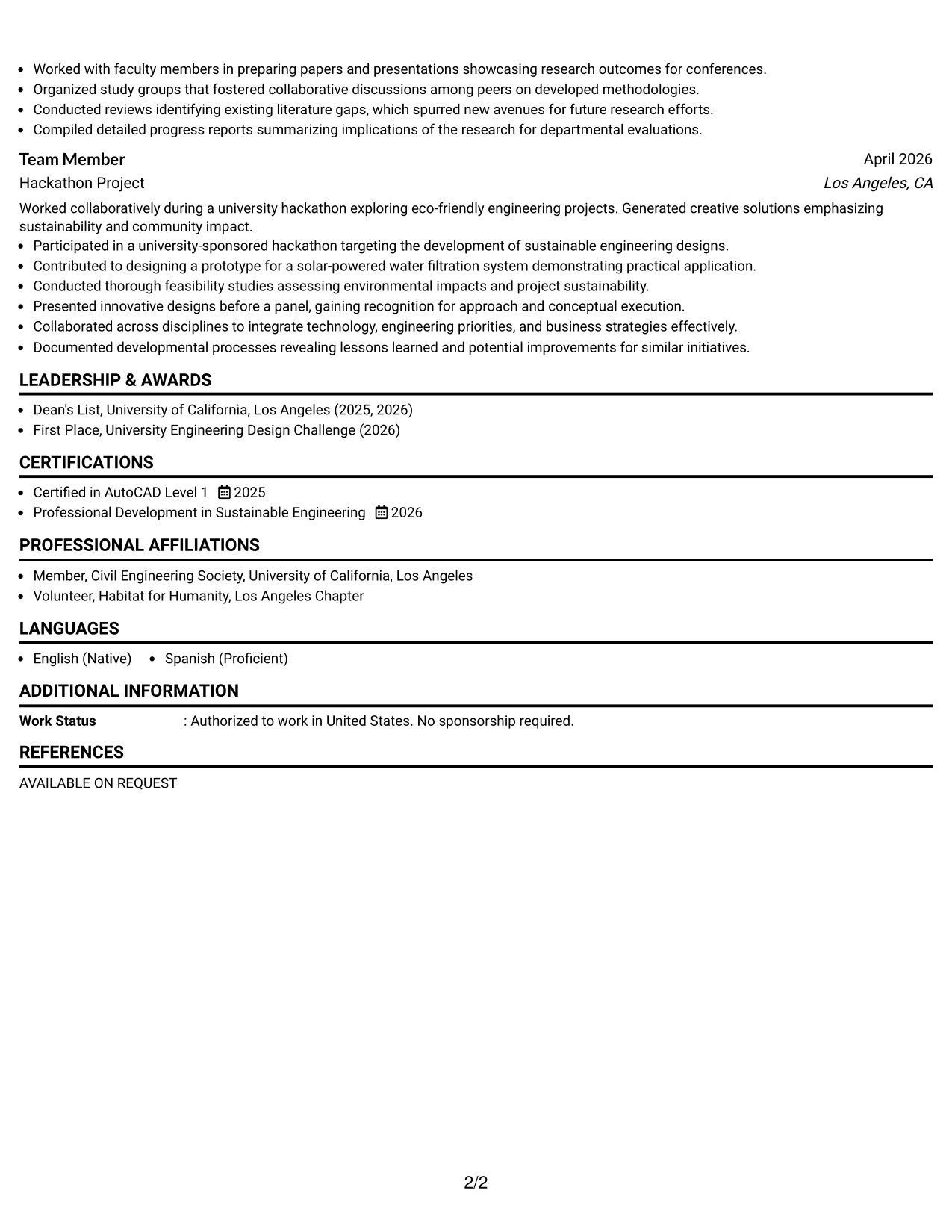 Resume Example Page 2