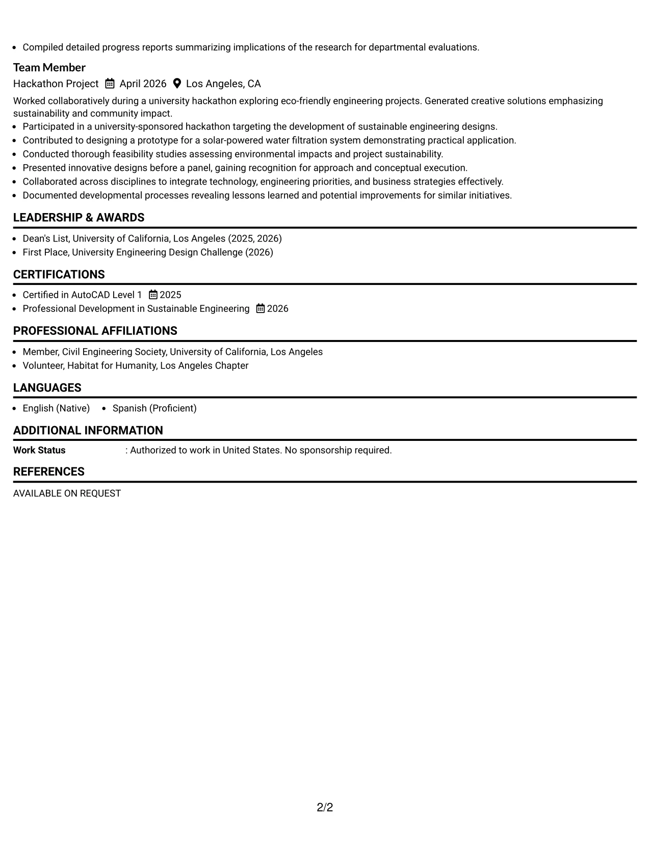 Resume Example Page 2