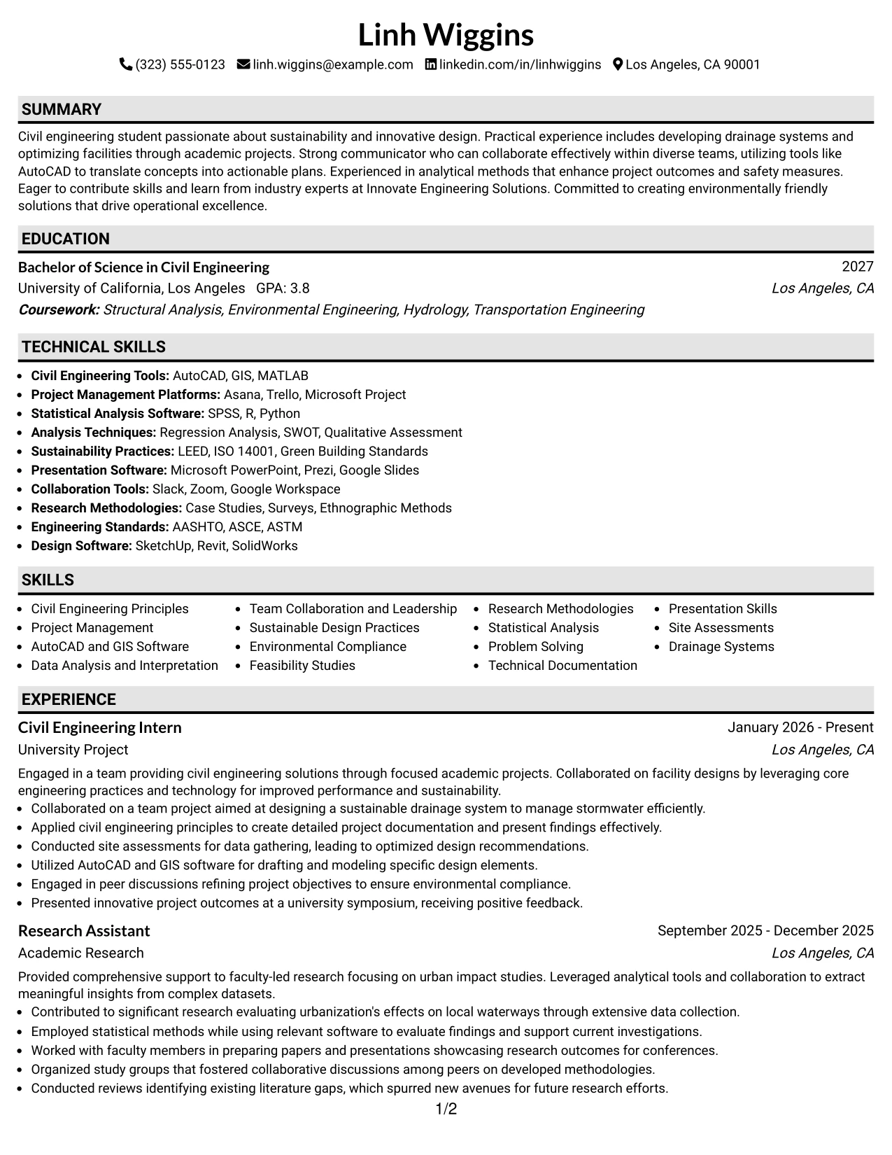 Resume Example Page 1