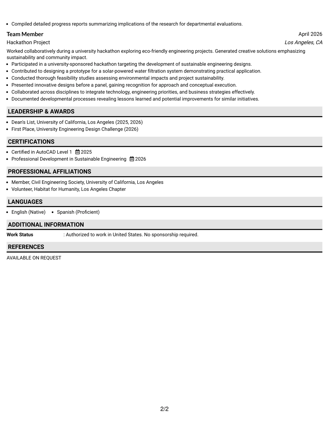 Resume Example Page 2