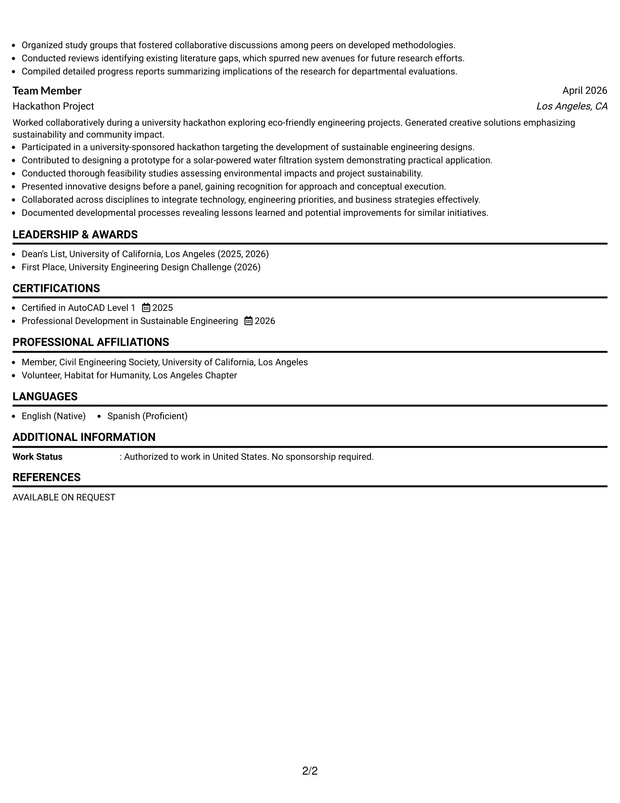 Resume Example Page 2