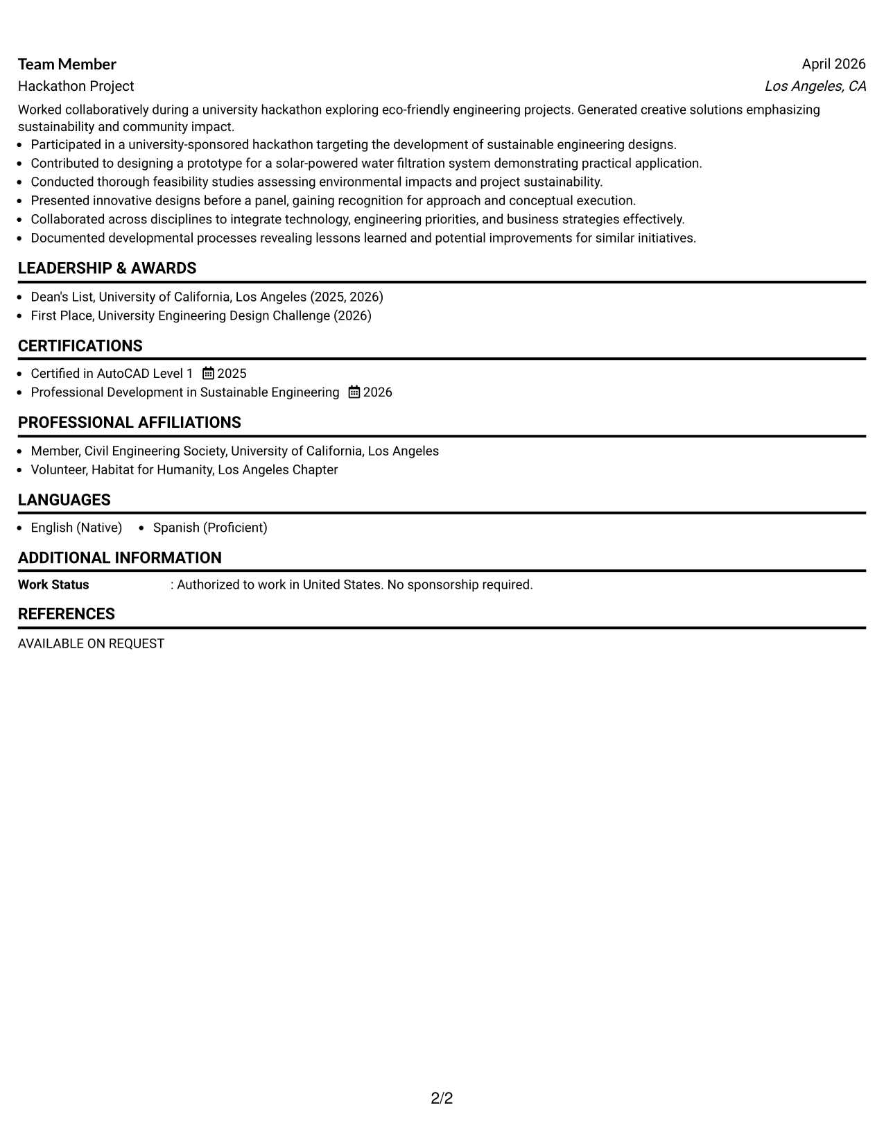 Resume Example Page 2