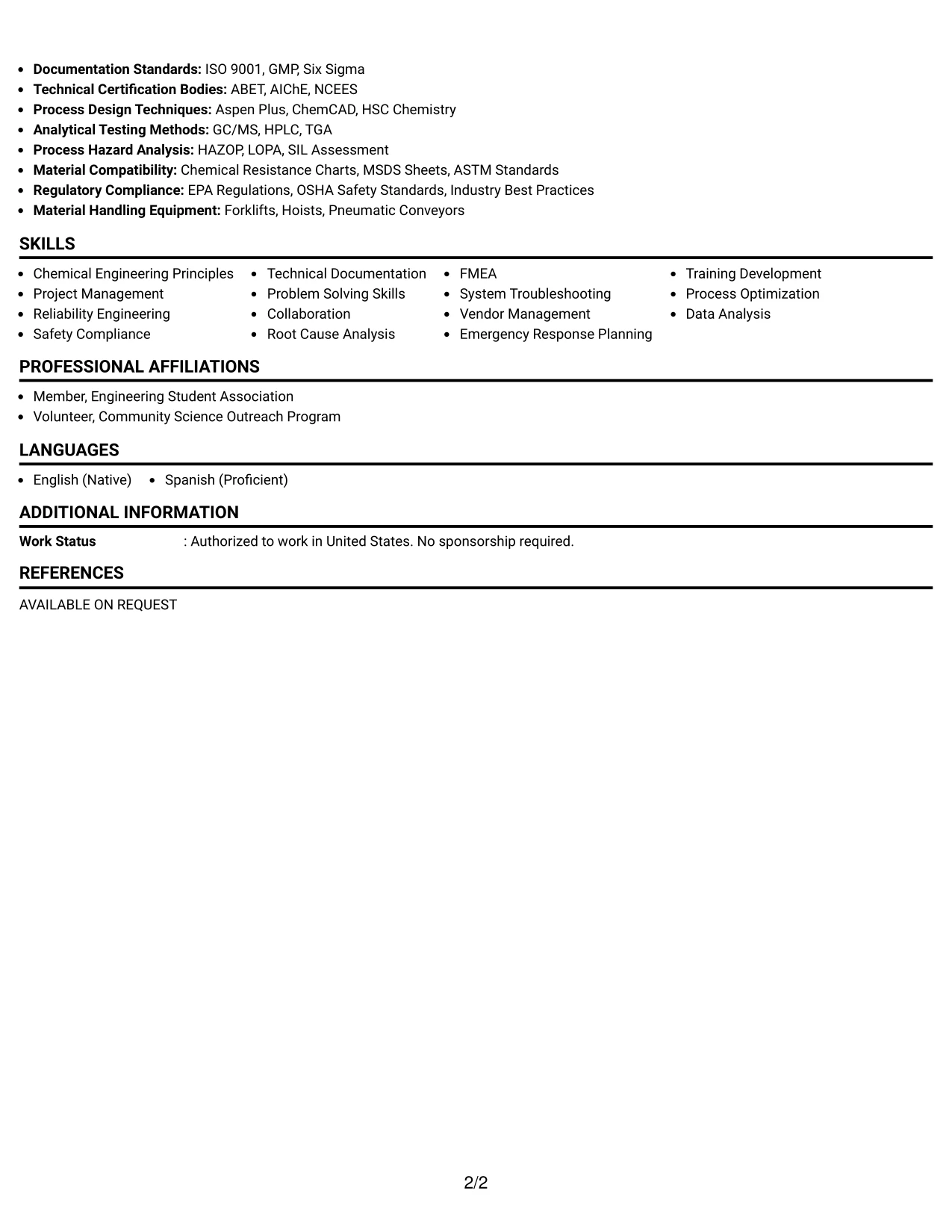 Resume Example Page 2