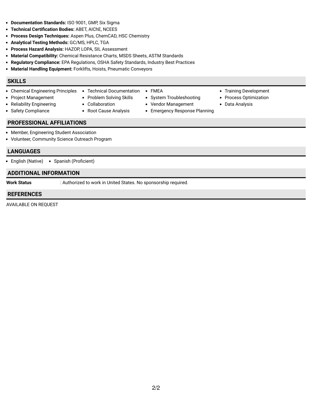 Resume Example Page 2