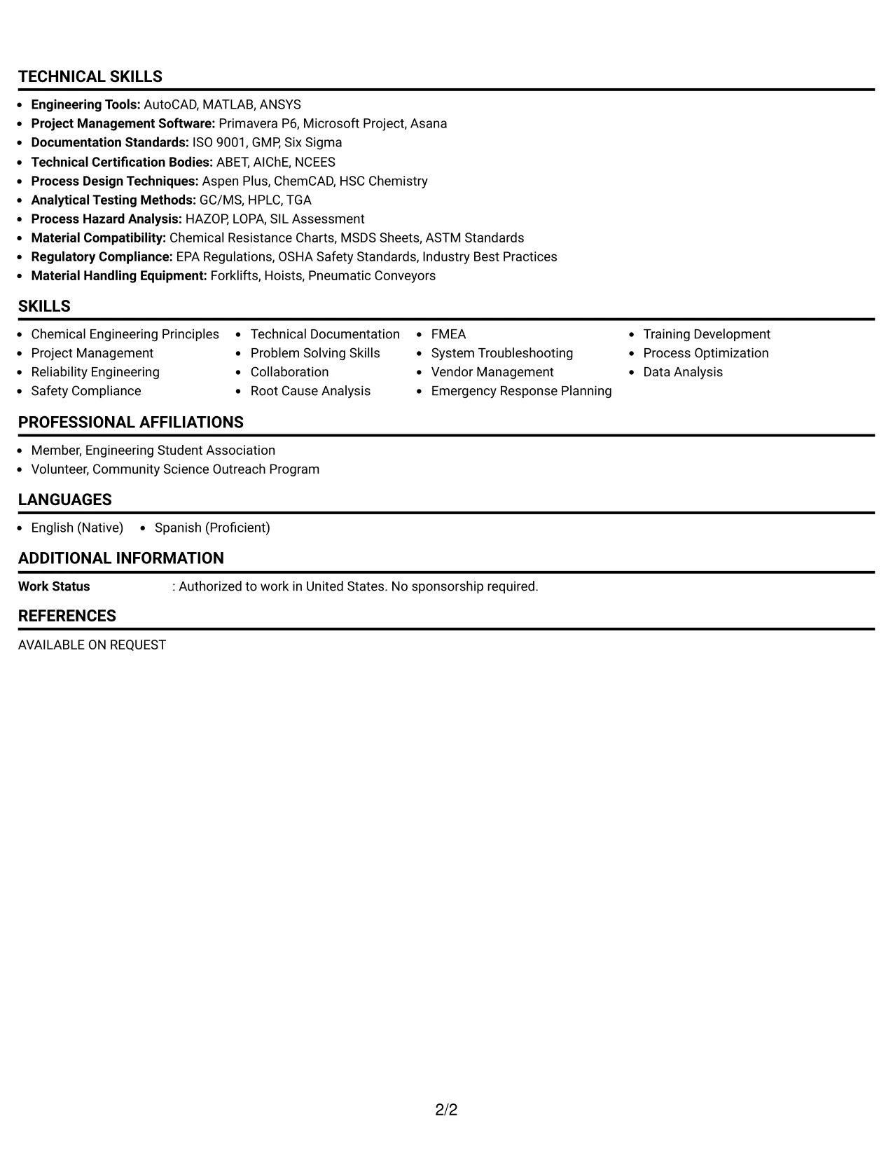 Resume Example Page 2