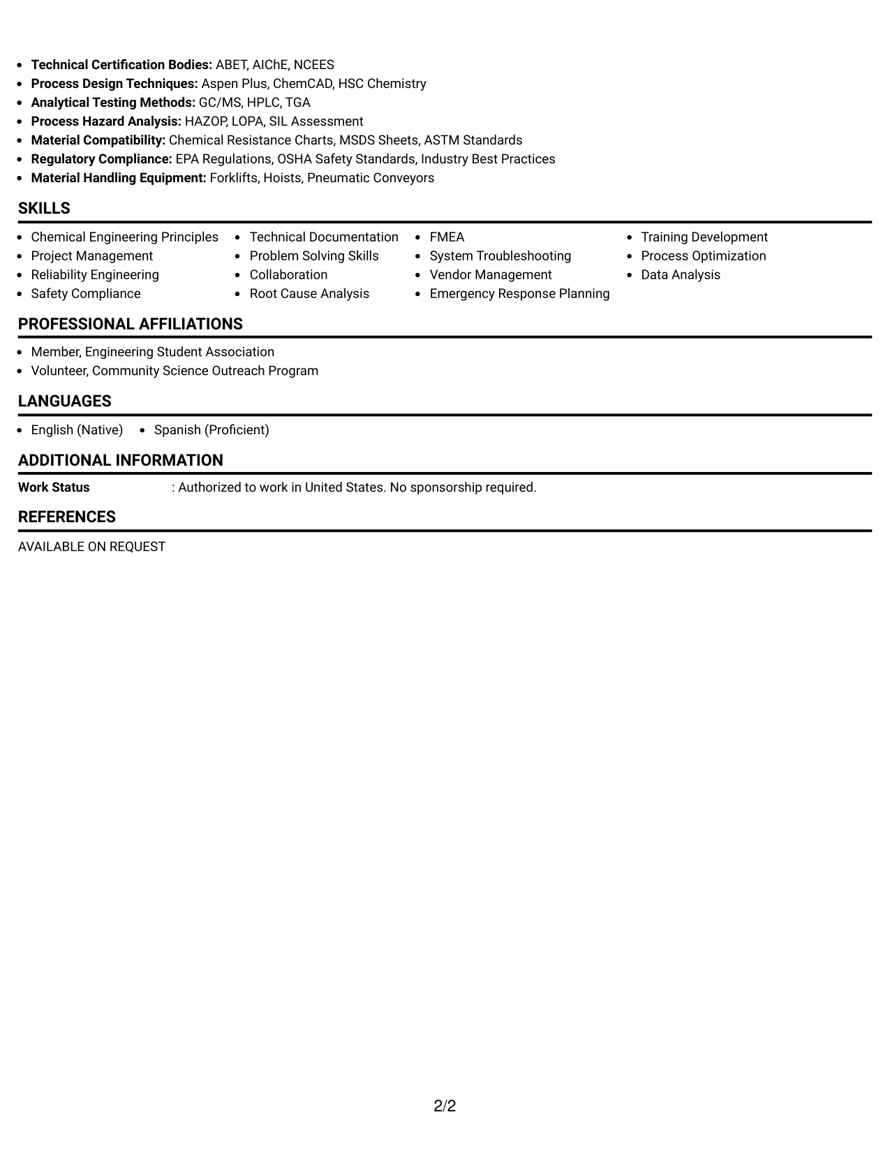 Resume Example Page 2