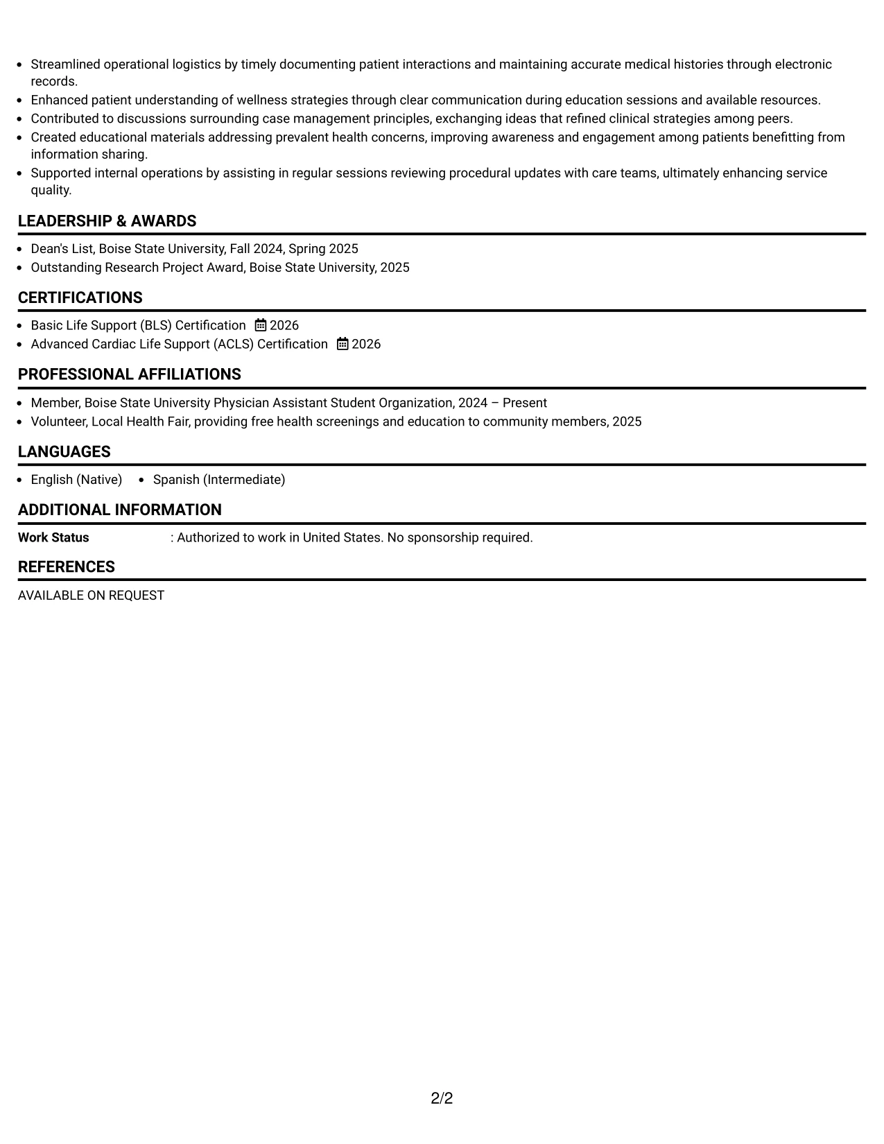 Resume Example Page 2