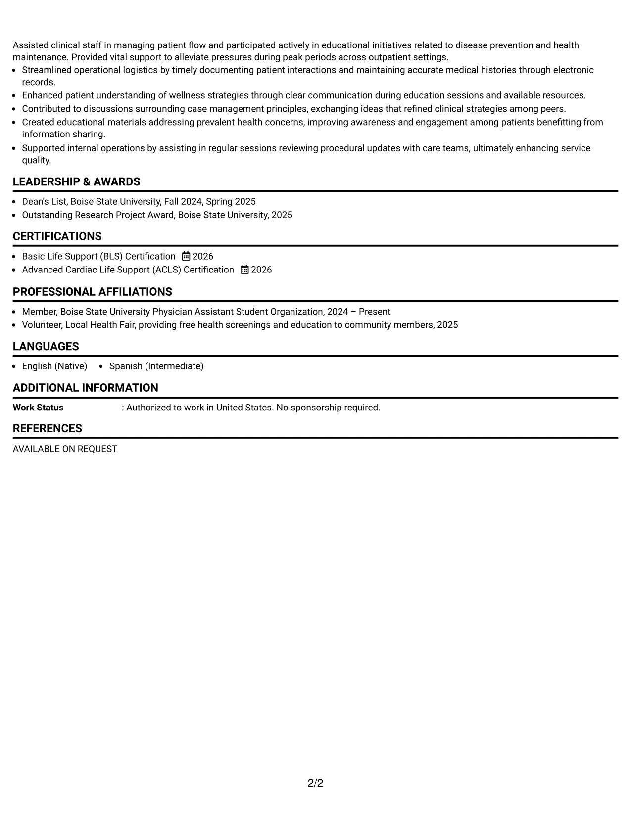 Resume Example Page 2
